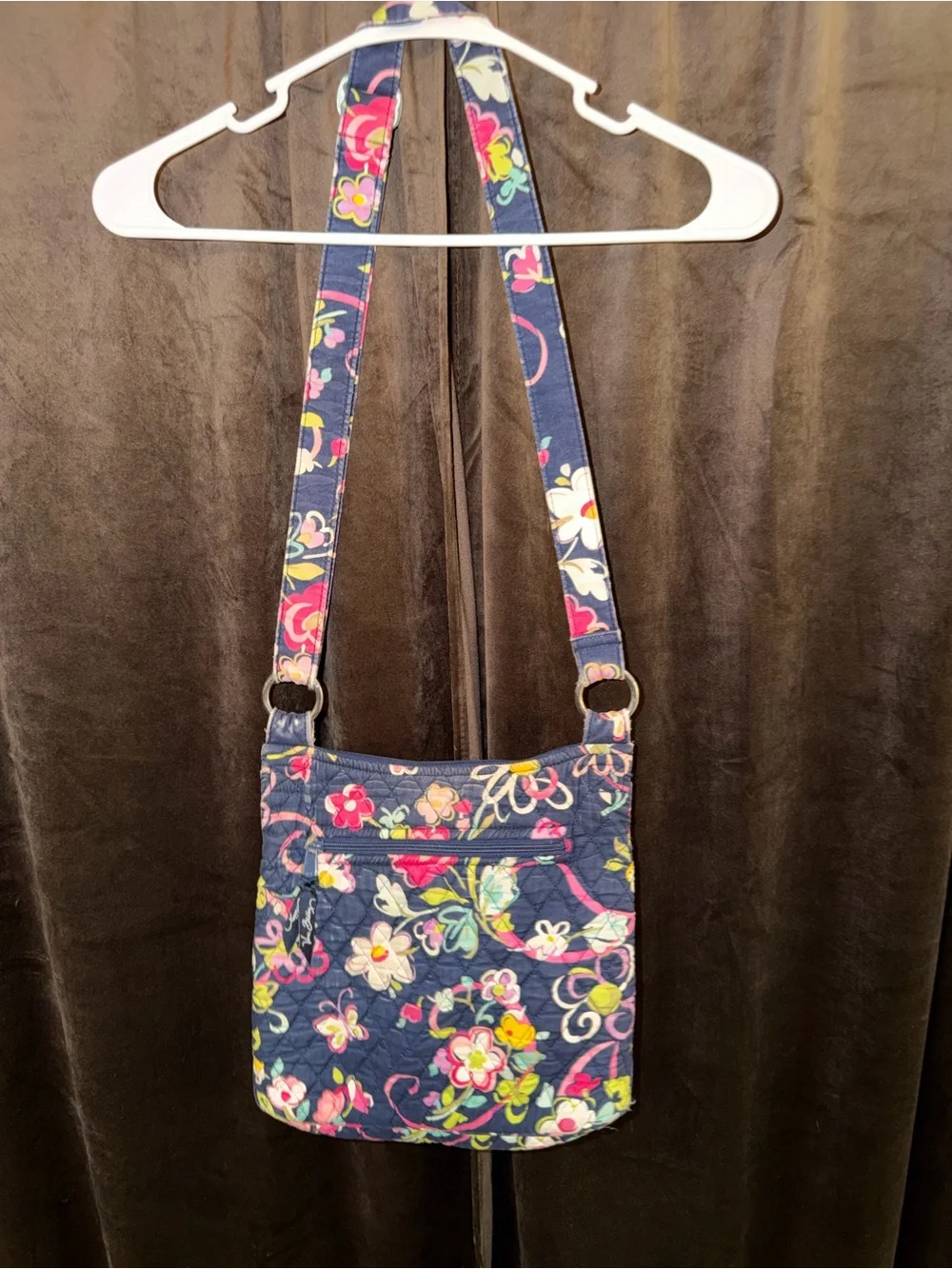 Vera Bradley Navy Floral Quilted Crossbody with Pink Accents